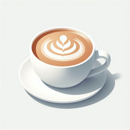 Coffee cup with latte art on white background. Vector illustrationのイラスト素材