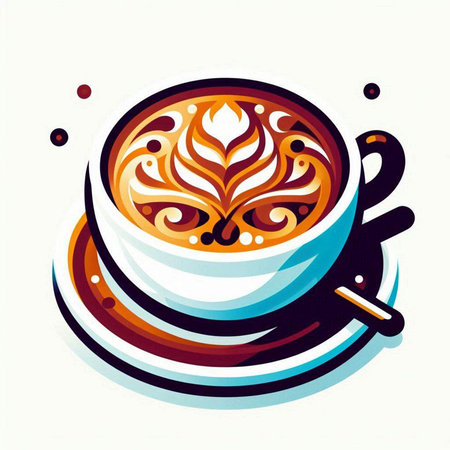 Coffee cup with latte art design. Vector illustration.のイラスト素材