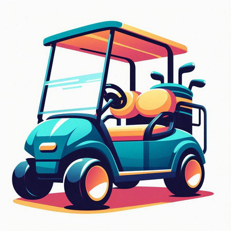 Golf cart on a white background. Vector illustration in retro styleのイラスト素材