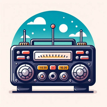 Retro radio. Vector illustration in a flat style on a white background.のイラスト素材