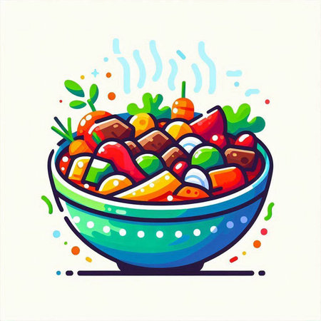 Vegetable salad in bowl. Hand drawn vector illustration in cartoon style.のイラスト素材