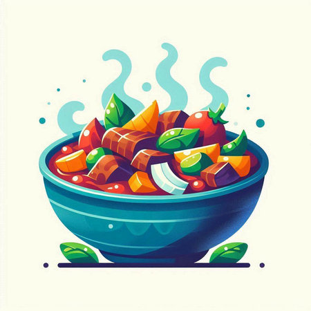 Bowl of delicious vegetable salad with tomato and onion. Vector illustration.のイラスト素材