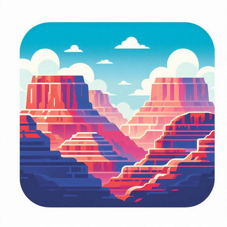Mountain landscape with red rocks and blue sky. Vector illustration.のイラスト素材
