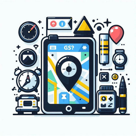 GPS navigation. Smartphone with gps navigator and navigation symbols. Vector illustrationのイラスト素材