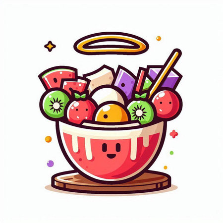 Fruit salad in bowl, cartoon vector illustration isolated on white background.のイラスト素材