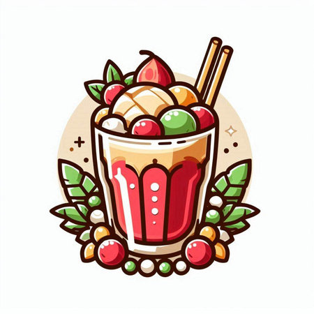 Vector illustration of milkshake with ice cream, fruit and berries.のイラスト素材