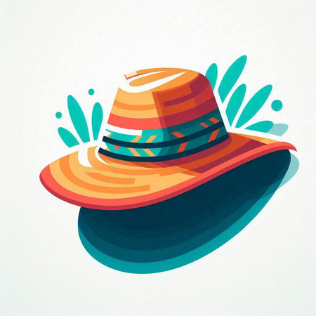 Illustration of a summer hat on a white background with splashesのイラスト素材