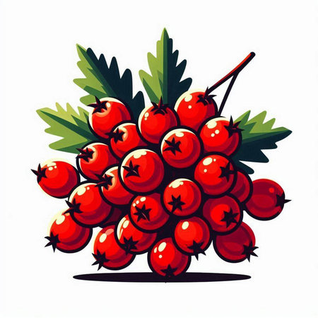 Vector illustration of a bunch of red rowan berries isolated on white backgroundのイラスト素材