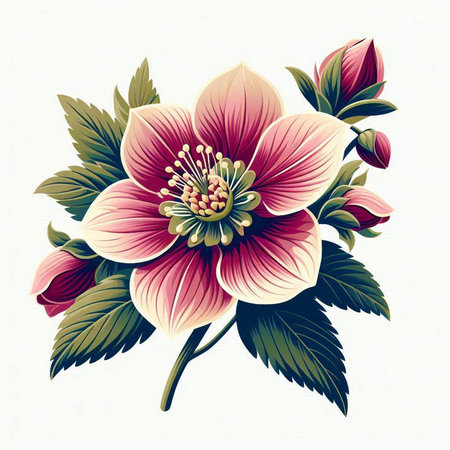 Beautiful floral card with hellebore flowers. Vector illustration.のイラスト素材