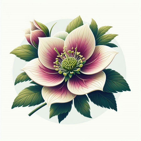 Floral card with hellebore flowers. Vector illustration.のイラスト素材