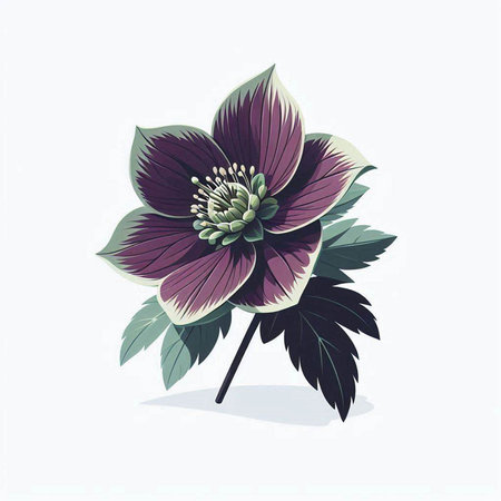 Illustration of a beautiful black and white hellebore flowerのイラスト素材