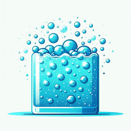 Glass of water with bubbles on a white background. Vector illustration.のイラスト素材