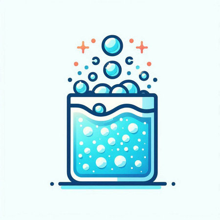Vector illustration of a glass of water with bubbles on a light background.のイラスト素材