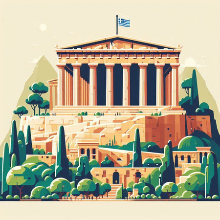 Athens, Greece. Vector illustration in retro style. Travel and tourism.のイラスト素材