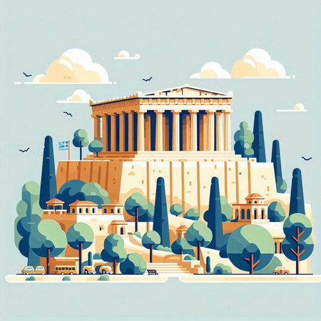 Athens, Greece - famous landmark. Vector illustration in flat styleのイラスト素材