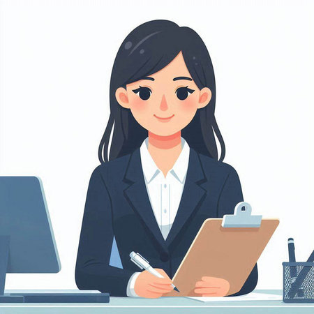 Businesswoman working in the office. Vector illustration in cartoon style.のイラスト素材