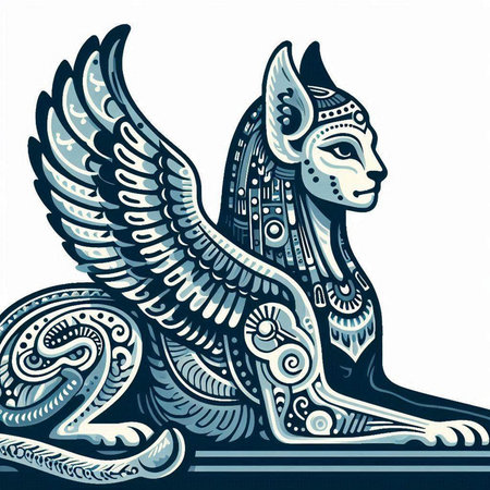 Egyptian god with wings and ornament. Vector illustration for your designのイラスト素材