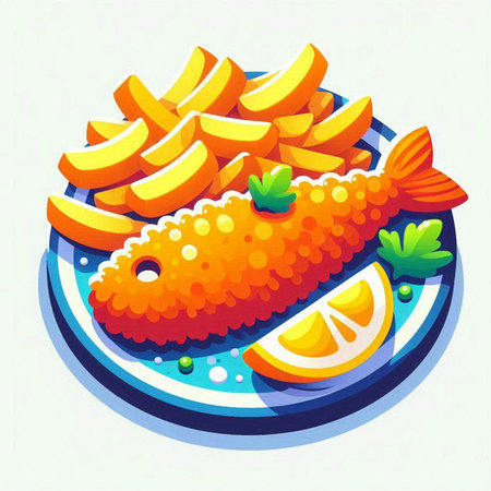 Fish and chips on a plate. Vector illustration of fish and chips.のイラスト素材