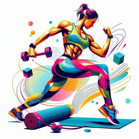 Fitness girl in sportswear with dumbbells. Vector illustration.のイラスト素材