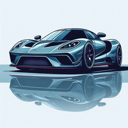 Sketch of a sports car in the water. Vector illustrationのイラスト素材