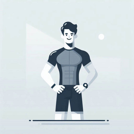 Vector illustration of a strong man in sports clothes. Flat style design.のイラスト素材