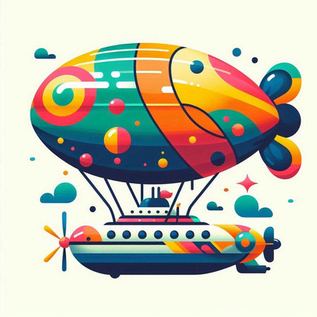 Airship in the sky. Colorful vector illustration in flat styleのイラスト素材