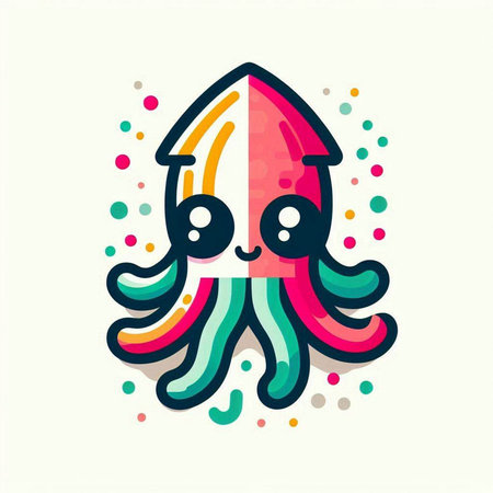Cute Cartoon Colorful Octopus Vector Icon Isolated on White Backgroundのイラスト素材