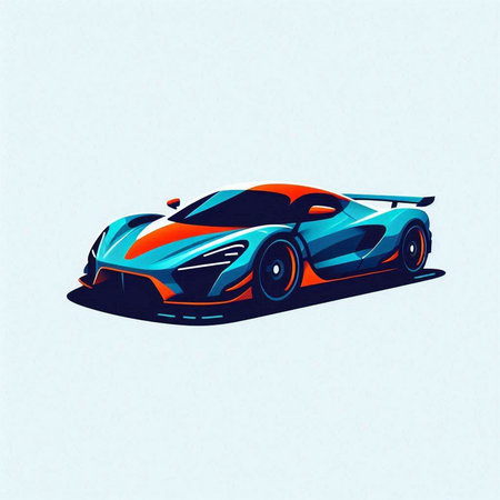 Futuristic sport car in blue and red colors. Vector illustrationのイラスト素材