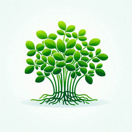 Green tree with roots on white background. Ecology concept. Vector illustration.のイラスト素材