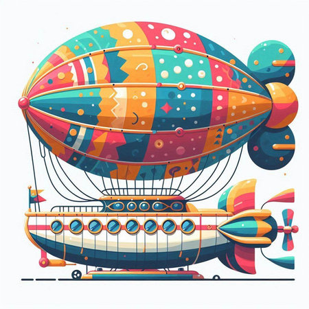 Cartoon airship. Colorful vector illustration for your design.のイラスト素材