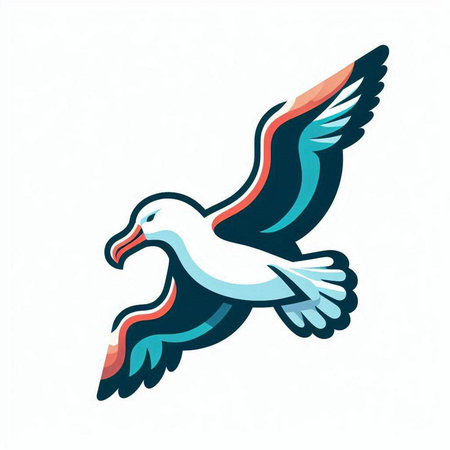 Flying seagull isolated on a white background. Vector illustration.のイラスト素材