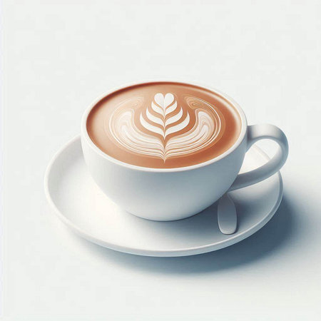 Cup of cappuccino with latte art on white backgroundのイラスト素材