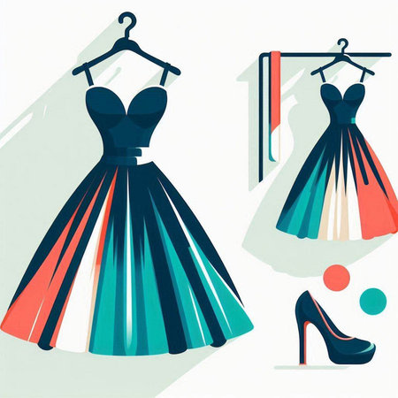 Wedding dresses on a hanger. Vector illustration in flat styleのイラスト素材