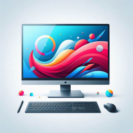 Computer monitor with colorful abstract background. Vector illustration. Eps 10.のイラスト素材