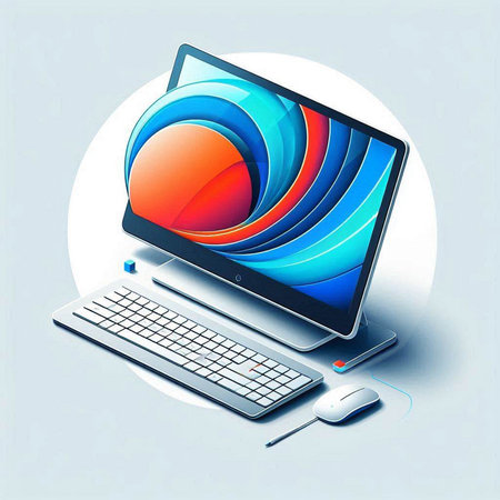 Laptop and mouse. 3D isometric vector illustration. Vector illustration.のイラスト素材