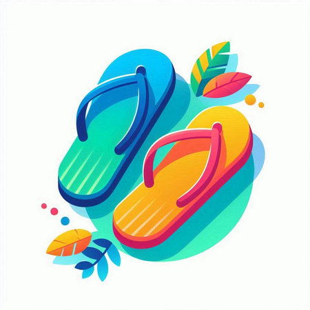 Flip flops colorful icon on white background. Vector illustration.のイラスト素材