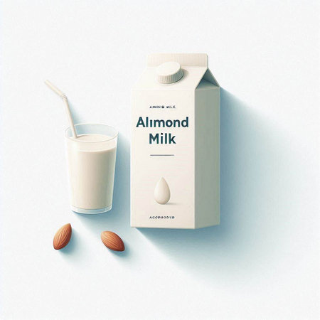 Milk box with almond milk on the white background. Vector illustration.のイラスト素材