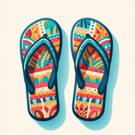 Flip flops illustration. Colorful flip flops with abstract pattern.のイラスト素材