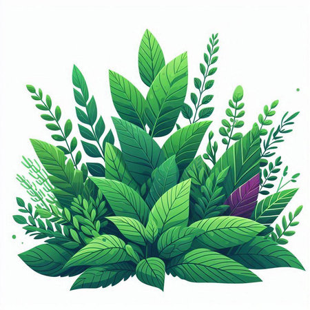 Vector illustration of a bunch of green leaves isolated on white background.のイラスト素材