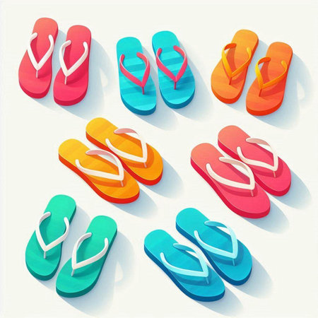 Colorful flip flops on a white background. Vector illustration.のイラスト素材