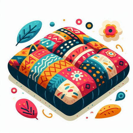 Colorful decorative pillow isolated on a white background. Vector illustration.のイラスト素材