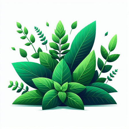 Illustration of green leaves on a white background. Vector illustration.のイラスト素材