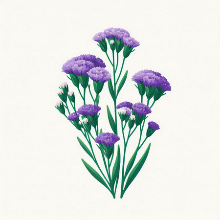 Bouquet of purple flowers on a white background. Vector illustration.のイラスト素材