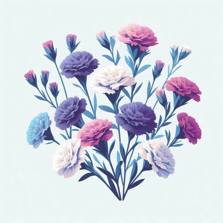 Vector illustration of a bouquet of pink and white carnation flowersのイラスト素材