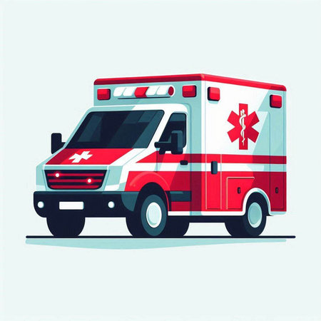 Ambulance car with flag of Canada. Vector illustration in flat styleのイラスト素材