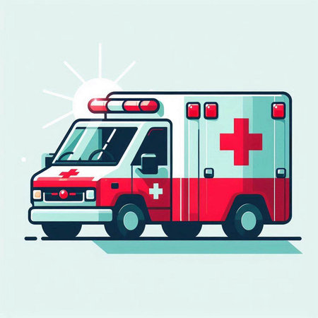 Ambulance car. Flat style vector illustration. Emergency vehicle.のイラスト素材