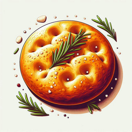 Illustration of a round biscuit with rosemary on a white backgroundのイラスト素材