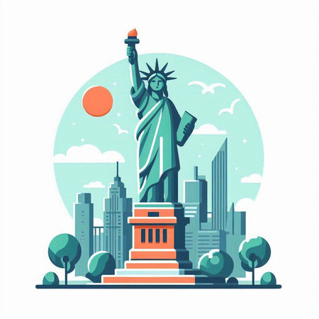 Statue of Liberty, New York City, USA. Flat style vector illustration.のイラスト素材