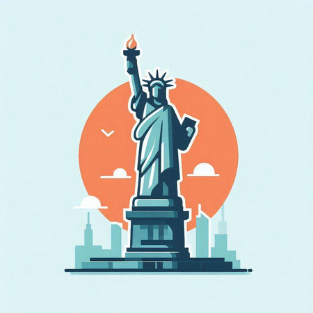 Statue of Liberty in New York City. Flat style vector illustration.のイラスト素材