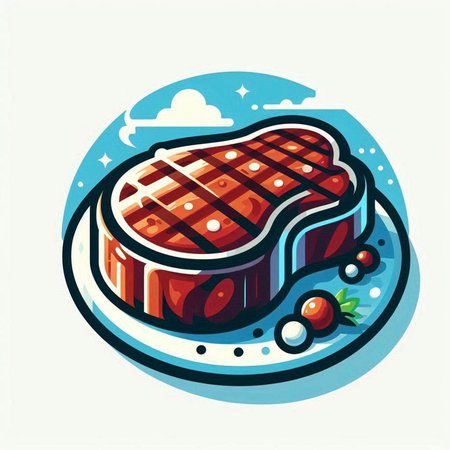 Steak on a plate. Illustration in retro style. Vector.のイラスト素材